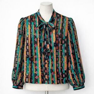 Vintage 80s Regina Porter Blouse – Abstract Print – Size M